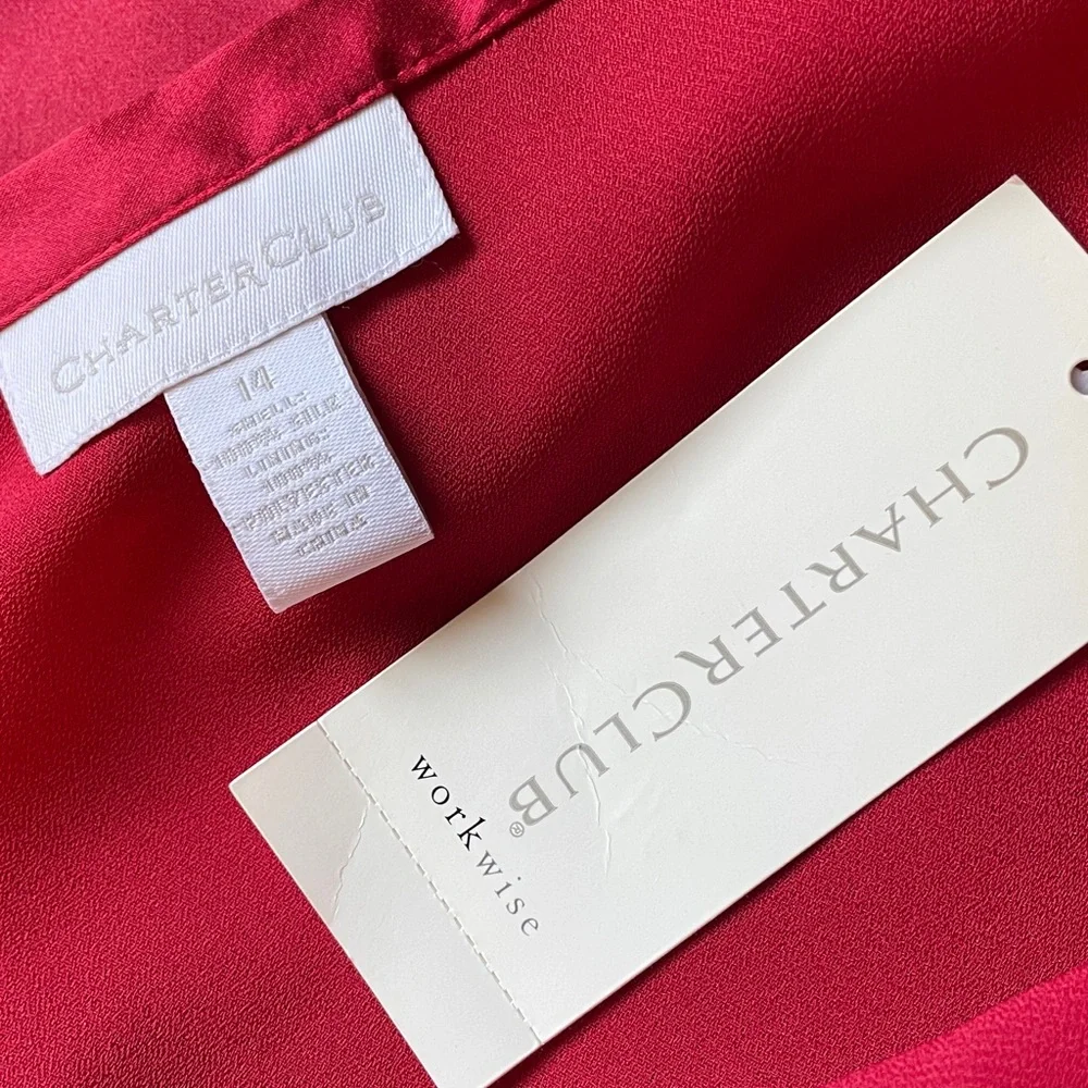 NWT Charter Club Red Maroon Satin Silk Bias Midi Skirt Size 14 - Picture 6 of 8